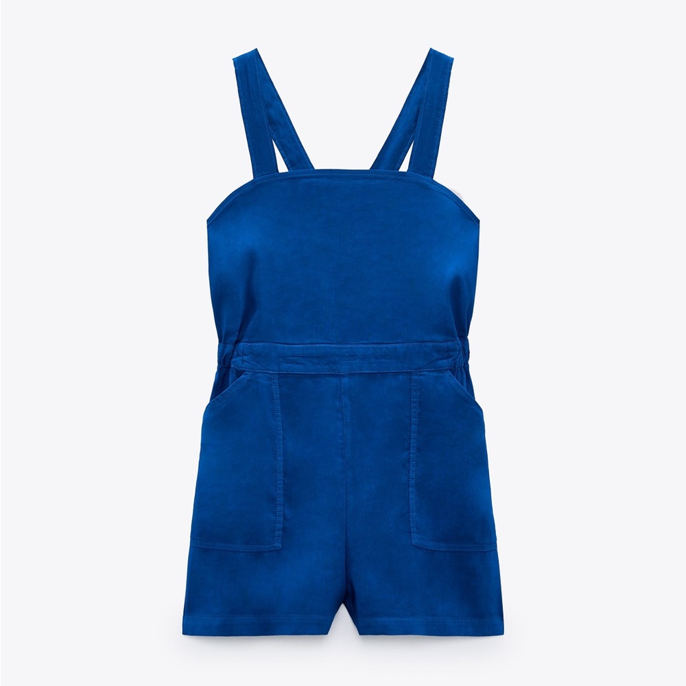ZARA BLUE LINEN BLEND ROMPER
